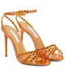 2022 eleganckie letnie Tequila skórzane sandały buty damskie z paskami Design zdobione kryształkami seksowna pani szpilki sukienka ślubna dla nowożeńców