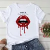 2022Korte mouw dames039s casual ronde hals trui zomer nieuwe witte T-shirt met sexy lip patroon flanellen shirts voor dames8309412