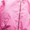 Mens Pink Bomber Jacket Padded Aviator Jackets Zippered Sleeve Pocket Stand Collar Baseball Jacket Military Style Pink Coat Y220803