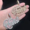 Colar com Pingente de Carta Baguette Hiphop Iced Out para Homens Micro Pave Bling 5A Zircônia Cúbica Corrente de Corda Cubana Jóias Punk Rapper