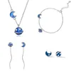 Oorbellen ketting zilveren kleur blauw originaliteit ster maan asymmetrie sieraden sets voortreffelijk uniek voor vrouwen meisje geschenk ne br eaearrings