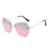 نظارة شمسية تصميم العلامة التجارية العلامة التجارية خمر Rimless Rhinestone Women Men Retro Cuttro Lens Lensient Sun Glasses Female UV400Sunglasses