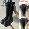 Bonjomarisa Ladies Fashion Platform Buto Buty Chunky Obcowanie Mid Calf Women Casual Brand Grube Bottom Winter Buty Woman 220813