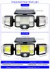 실외 LED 태양 벽 조명 192 코브 3 헤드 모션 센서 안뜰 조명 방수 3 개 모드 원격 제어 정원 램프