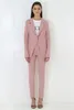 Women's Two Piece Pants Pink Notched Lapel Lady Jacket Pant Suits For Weddings Womens Business Blazer Female One Button Coat Trouser TuxedoW