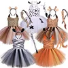 Halloween Animal Cosplay Costume for Children Forest Theme Cows Tiger Giraffe Leopard Zebra Tutu Dresses Performance Dance Sets 220426