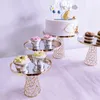 Andra Bakeware Crystal Cake Stand Set av 5-14 st/Lot Round Gloss Shiny Metal dessert Cupcake Pedestal Wedding Party Display med pärlor annan