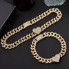 سلاسل Flatfoosie 13mm Hip Hop Miami Curb Cupan Chain Necklace for Women Iced Out Rhinestone Link Heart Choker Rapper Jewelrychains