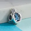 S925 Sterling Silver Beads Clear و Blue Sparkling Orgle O السحر الملائم الأصلي Pandora Charm Bead Pendant DIY لصنع المجوهرات 798266CZ 798266NMB