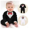 Giyim Setleri Bebek Bebek Romper Bebek Toddler Takım Küçük Beyefendi Bow Tie Tulum Çocuk Tulumlar Setleri Setleri