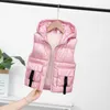 School Kids Hooded Puffer Vest Warmth Child Waistcoat Winter Girls Boys Down Jackets White Duck Down Kids Clothes 3-11 Years Old 220812