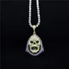 Pendant Necklaces Punk Hoody Skull Purple Stone Necklace Gold Silver Cubic Zirconia Hip Hop Rock Jewelry With Tennis Chain Heal22