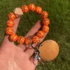 Wood Bead Bracelets Party Favor Football Softball Keychain with Wood Chip Wristband Pendant Fashion Wristlet Bangles Holder Wrist Ring Jewelry B8186