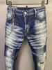 2023 NOWOŚĆ MĘŻCZYZN DINS Hole jasnoniebieski ciemnoszary Włosze Man Man Long Spods Spodnie Streetwear Dżins Chude Slim Rower Jean dla D2 najwyższej jakości 28-38 Rozmiar A5061