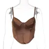 الفساتين غير الرسمية Hirigin Women's Pu Leather Wrap v Neck Cami Sleveless Spaghetti Strap Crop Top Mesh Satin Corset Bustier Streetwear Club