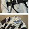 Ebaihui homens listrados camisas de contraste cor de costura de cor de manga longa Cardigan Casual Mid-Comprimento Tops Cool Street Estilo
