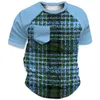 Camisetas masculinas Moda Colorblock redondo pescoço adulto camiseta azul listrado impressão digital de manga curta Casual Kids Top Pocket Design