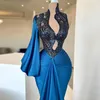 2022 blauwe zeemeermin prom jurken sexy diepe v-hals lange mouwen avondjurk bruidsmeisje formele jurken op maat gemaakt