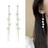 Clip-on & Screw Back Korean Temperament Crystal White Flower Ear Clip On Earrings No Hole 2022 Trendy Long Tassel Petal PiercingClip-on