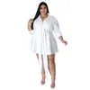 プラスサイズのドレス女性ソリッドボタン包帯ブラウスレディファッションパーティーエレガントなスカート2022秋の女性のカジュアル服装