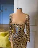 Guld Sexig sjöjungfru aftonklänningar 2022 Långärmad hög split sequined Diamonds Plus Size Prom Engagement Pageant Gown Vestidos de5079593