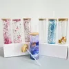 Yeni Varış Diy Cam Kupalar Tumbler Cups 16 oz 20oz düz ön delinmiş kar küre parıltılı parıltı ve özelleştirilmiş hediyeler için çift duvar cam 0706