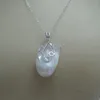 Collane con ciondolo 100% natura perla d'acqua dolce grande forma barocca catena in argento 925-lunghezza 18 pollicipendente