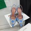Amina Muaddi Womens Sandals Leather Sole Designer High Heels 10cm Diamond Chain Decoration Banket Women Shoes Fruitgreen Silk Wedding Sexiga Slippers Shoes