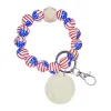 USA Flaga Drewniane Bransoletki 3D Drukowane Keychain Koraliki Drewno Keyring Kolor Nadgarstek Torba Dekoracja Samochód Breloki Party Faworyzów Wrist Bands