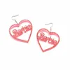 Dangle & Chandelier Lovely Glitter Pink Heart Shape With Words Acrylic Earrings For Women Cute Shiny Girlish Fashion Jewelry GiftDangle