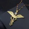 Anjos asas colar feminino moissanite cobra ouroboros varinha mágica caduceus emergência médico enfermeira jóias