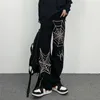 Erkek Kot Moda Erkek Örümcek Ağı Işlemeli Pantolon Şalvar Kore Streetwear Y2k Giyim Markası AestethicMen's