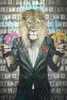 Funny Lion Boss In Suit Pictures On Canvas Wall Art Painting Millionaire Animal Posters And Prints For Living Room Decoration