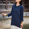 T-shirt Femme Aransue Manches longues Femmes Tops Double Couche Coton Lin Tshirt Chemise de style chinois pour le printemps été BJX-004Women's