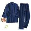 Hommes et femmes 100% coton pyjamas grande taille peignoirs amples col en v Kimono Pijama Mujer trois quarts vêtements de nuit Couple 220329