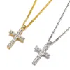 Fashion Hip Hop Alloy Cross Pendant Necklace Iced Out Rhinestone Gold Silver Color Tone Crucifix Charm Jewelry