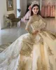 2022 Champagne Beaded Quinceanera Dresses Lace Up Appliqued Long Sleeve Princess Ball Gown Prom Party Wear Masquerade Dress B0417Q