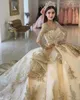 2023 Abiti Quinceanera con perline champagne Lace Up Appliqued Manica lunga Abito da ballo principessa Prom Party Wear Abito in maschera GB11089402031