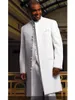 Abiti da uomo Cappotto lungo Bianco Smoking da sposo sposo Giacca da sposo Uomo 3 pezzi Abiti da cerimonia (giacca + pantaloni + gilet) Terno Masculino