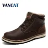 Vancat New Fashion Winter Mens Warm Plush Snow Waterproof Leather Ankle Outdoor Work Men Western Boots 201204