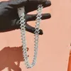 سلاسل Hip Hop 20mm 2pcs Kit Iced Out Full Rhinestone Men's Thorns Prong Cuban Link Bracelet Necklace for Men Women Jewelrychains