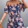 Strandblommigt tryck av axel Jumpsuits-Shorts Summer Temperament Women's Shorts Jumpsuit Fashion Casual Lace-Up Rompers W220427