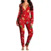 Sexig pyjama bodysuit kvinnor långärmad romper casual leotard topps sömnkläder loungewear julklappar 220321