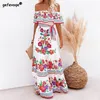 Sommer Druck Vintage Lange Kleider Für Frauen Sexy OffShoulder Rüschen Mode Boho Party Maxi Kleid Damen Strand Sommerkleid 220629