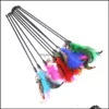Cat Toys Kitten Pet Teaser Turkiet Feather Interactive Stick Toy Wire Chaser Wand Mti Color Drop Delivery 2021 Leveranser Home Garden OB9LT