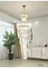 LED Modern Crystal Chandeliers Lights Fixture American Big Long Chandelier Home Indoor Lighting Hotel Hall Lobby Lounge Stairway Droplight 3 White Light Dimmable