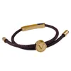 Moda jóias designer pulseira para homens mulheres corda corrente clássico marrom floral couro redondo marca titânio ajustável pulseiras 269a