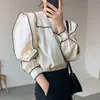 Casual Oneck Patchwork Women Full Sleeve Ruffles Female Blouses Shirts Spring Summer Tops Blusas 220810