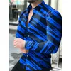 Mäns avslappnade skjortor Spring och Autumn Fashion Men's Shirt Blue Dream Print Lapel Button Top Cardigan Street Prom Slim Fit Chemise Homme