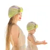 Mamma och mig Tie-Dye Turban Cap Indi's Hat Bowknot Elasticitet Headwraps Stretchy Hair Bands Mor Barn Flickor Fashion Hairs Tillbehör